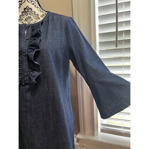 Draper James Denim Blue Chambray Ruffle Shift Dress Sz 8 Western Preppy Church - Picture 5 of 16
